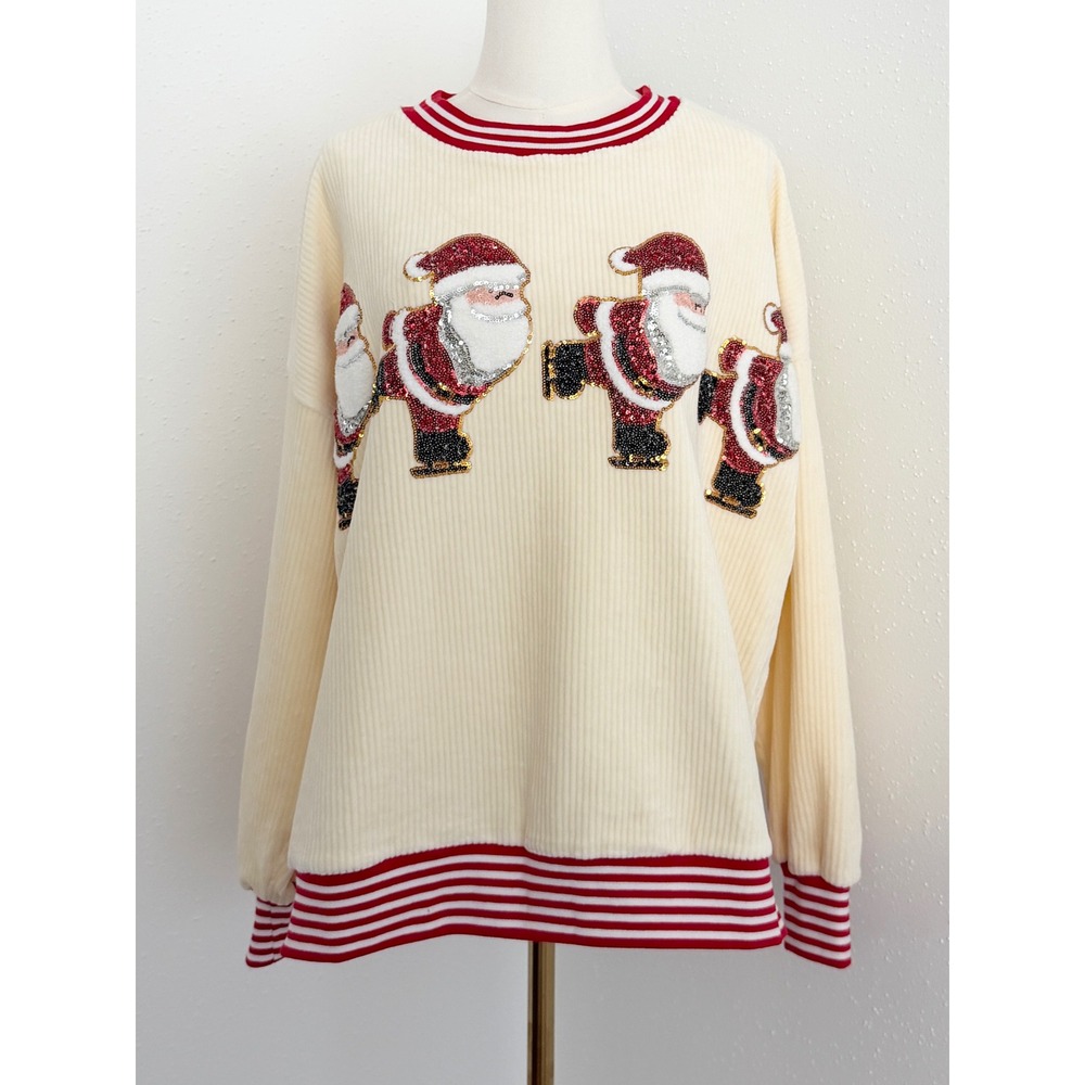 Peach Love California Terry Pullover Sequin Santa Christmas Sweatshirt NWT (S)